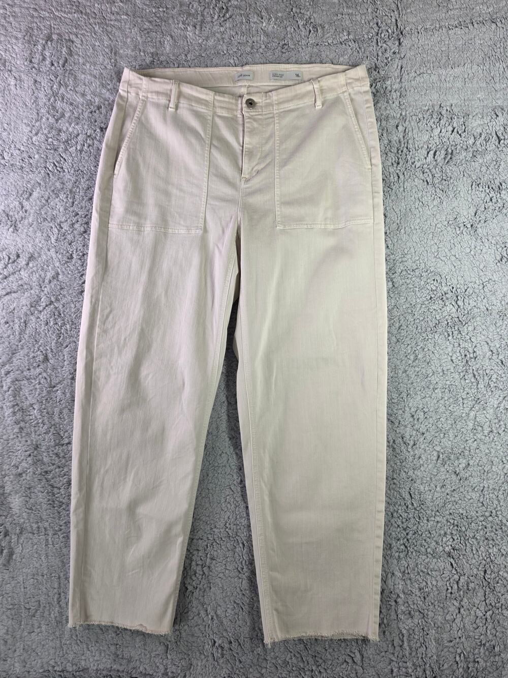 J Jill Denim Jeans Womens 16 Ivory High Rise Straight Leg Utility Raw Hem Chic